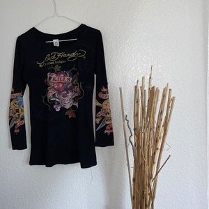 Oldschool||grunge|| black bedazzled  Ed hardy long sleeve top